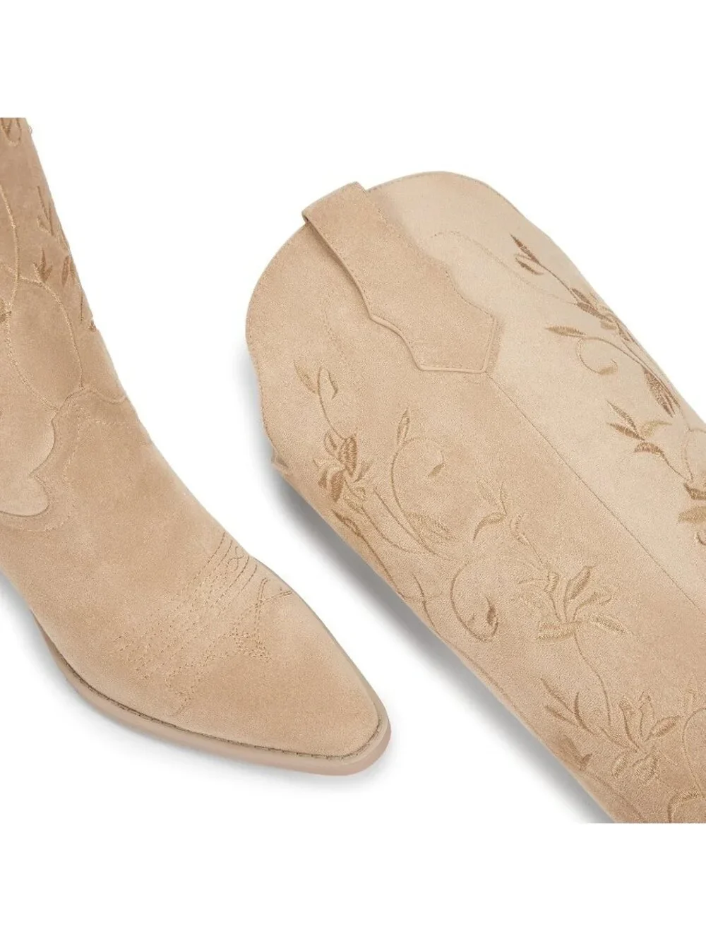 Women's Suede Apricot Cowboy Knee High Cowgirl Boots Pointed Toe Chunky Heels